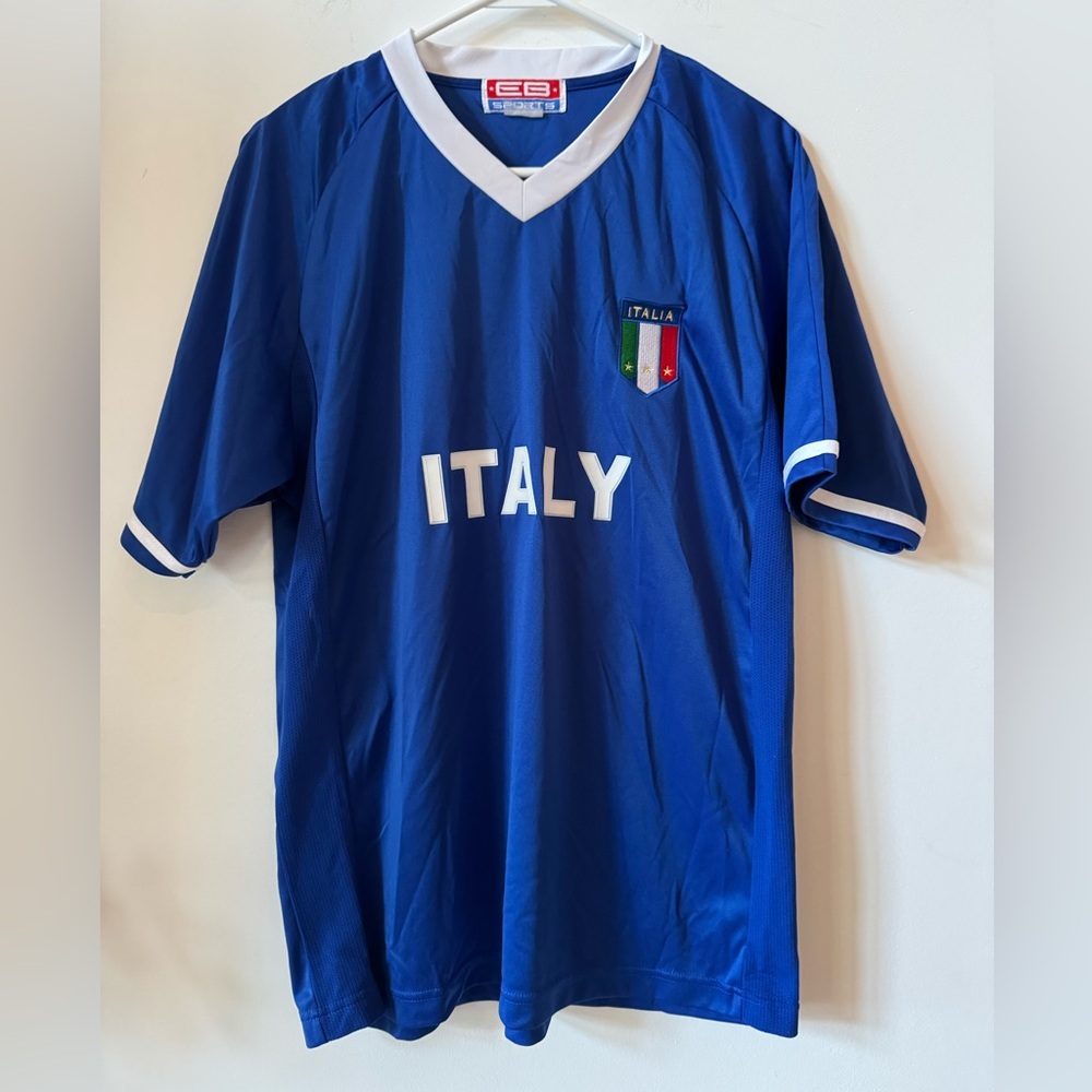 EB Sports Italia Italy Soccer Blue Jersey Short Sleeve Vintage Mens Small